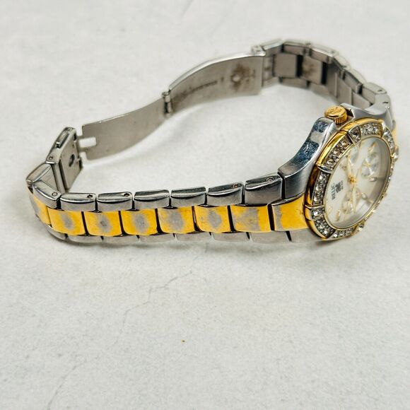 Relic Wet Watch Womens 31mm Crystal Bezel Day Date Two Tone 6.5" New Battery - Picture 6 of 11